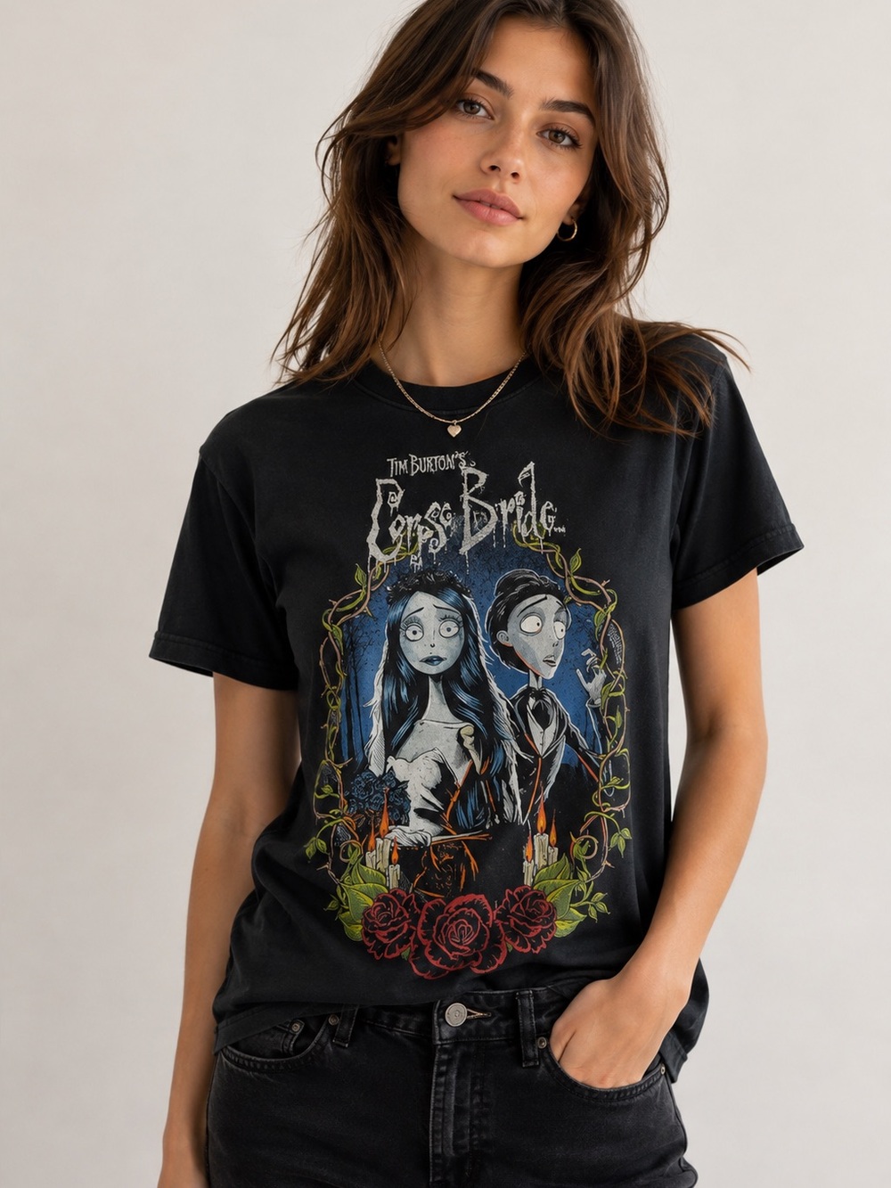 Corpse Bride Tim Burton Graphic Tee Black Gothic Movie T-Shirt Size S